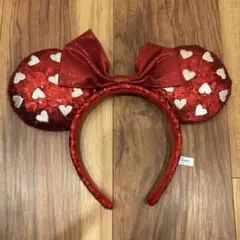 ディズニー　ミニー　カチューシャ　ハート型　スパンコール　赤