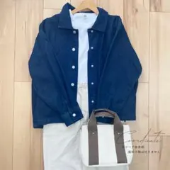 ミドル丈 デニムジャケット ネイビー ビックシルエット Lサイズ