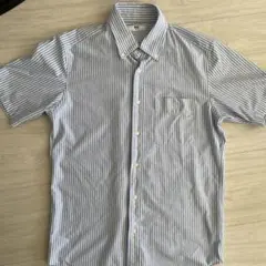 ユニクロ 青と白のストライプ 半袖シャツ M