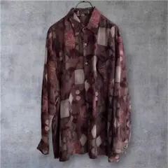 レトロ 総柄シャツ 長袖 日本製 古着 アート 抽象画 昭和 モダン 大きめ