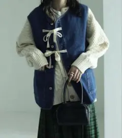 FREAKSSTORE デニムベスト リボン付き