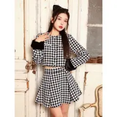 Darich ノーカラーチェックツイードジャケット　セットアップ