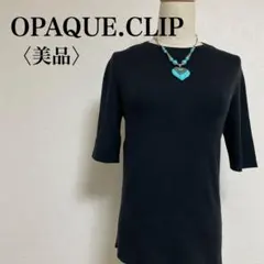 【美品】オペークドットクリップ ハイネック リブニット五分袖カットソー 黒 M