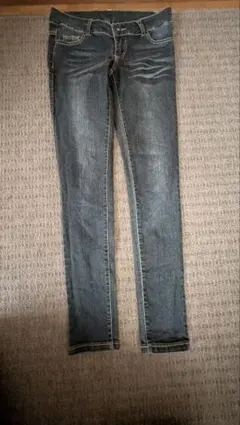 レディース スキニーデニムパンツ M 濃紺 ヒゲ加工 ストレッチ Y2Kのサムネイル