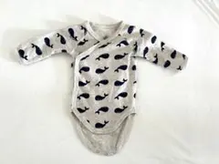 プチバトー 長袖ボディ 60cm クジラ総柄 グレー 3m/60cm 前開き