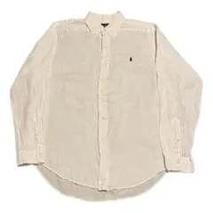 【L】Ralph Lauren ラルフローレン リネンシャツ 白 古着