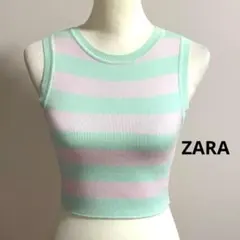 ZARA ストライプ ノースリーブ クロップトップ ショート丈 M 美品
