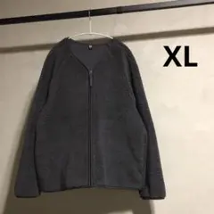 美品 ユニクロ ソフトボアフリースVネックカーディガン ダークグレー XL