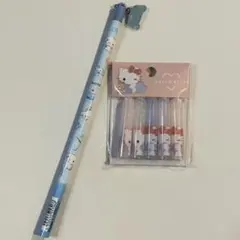 シナモロール　鉛筆　ハローキティ　キャップ　2点セット