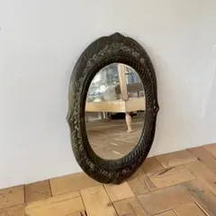 107. オーバル 楕円型 鏡 ミラー 木彫 壁掛け