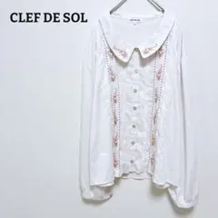クレドソル　シャツ　シアー　刺繍　とろみブラウス　オフィカジ　丸襟　透け感　M