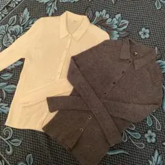 UNIQLO メリノリブポロカーディガン　オフホワイト　グレー　セット　襟付き