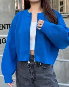 INGNI ショート丈フロントジップ/スポン ディッシュニットカーディガン