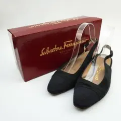 サルヴァトーレフェラガモ 6 1/2 スリングバックパンプス ブラック/LD30