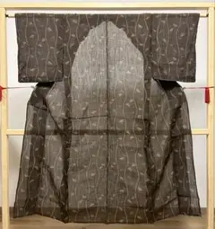C 夏物 本場小千谷縮 立涌に笹 茶色 麻 小紋 薄物 絽 紗 着物 13 C 夏物 本場小千谷縮 立涌に笹 茶色 麻 小紋 薄物 絽 紗 着物 13