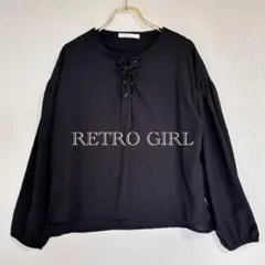RETRO GIRL レトロガール レースアップ 黒 長袖 ブラウス トップス