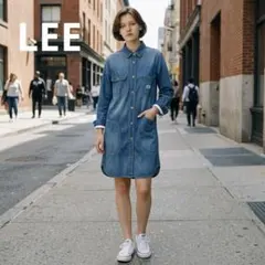 LEE✖️ROSSO デニムシャツワンピース　ワンポイント　サイズM