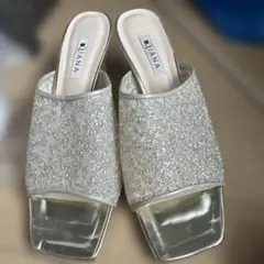 DIANA ダイアナ　グリッターチュール　ミュールサンダル　プラチナ　XL