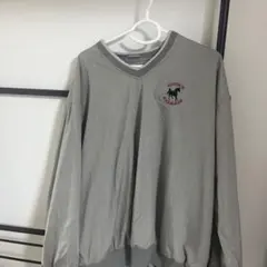 グレー ナイロン Vネック 長袖ジャケット