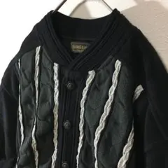【個性派古着】ニットデザインブルゾン　立体編み　黒　グレー　白　メンズM