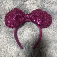 ピンク スパンコール リボンカチューシャ