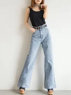 フリンジヘムセミフレアデニムパンツ　cu166