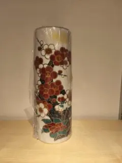 青花陶器 花柄 陶器花瓶 円筒形