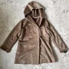 新品 フェイクムートン フーデッドコート モカチャ 13号 XL ボア