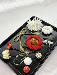 和風髪飾り　椿　成人式　七五三　赤　白