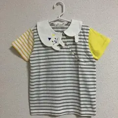 Baby cheer ねこ衿 ボーダー 半袖Tシャツ グレー イエロー 120のサムネイル