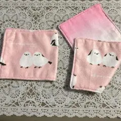 ハンドメイド シマエナガ　デザイン タオルハンカチ 2枚セット