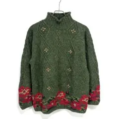 L.L.Bean ハイネック ウールニット グリーン 刺繍 レディース Mのサムネイル