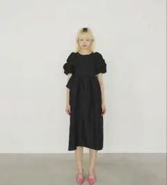 ANDRESD bubble sleeve jacquard dress