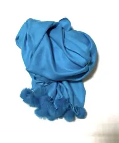 カシミヤ100% パシュミナ マフラー　ラビットファー ポンポン付き