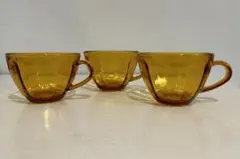 KIM made in Indonesia アンバー ガラス カップ のみ 3個