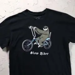 RIOT SOCIETY Tシャツ ナマケモノ　サングラス　自転車　ブラック