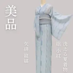 ｍ2051＊美品 洗える夏着物 絽 矢絣 縦縞 小紋