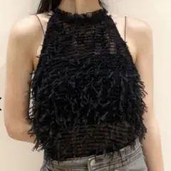 スナイデル　フリルカットブラウス　ブラック　ノースリーブ