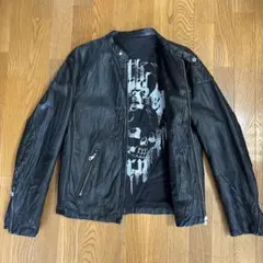 JUNMEN レザージャケット ライダース ブラック 豚革　スカル柄