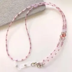 薄いパープル　メガネチェーン　マスクチェーン　ビーズ　金具ゴム付