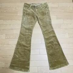 ひ*ー様 ロキシー　コーデュロイフレアパンツ　カーキ　M　ローライズ　ベルボトム