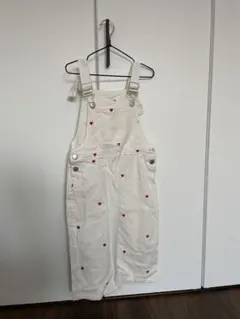 ハート刺繍 ホワイトオーバーオール