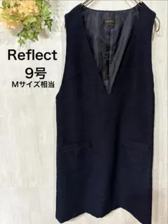 【リフレクト】 Vネック ノースリーブワンピース 9号 ネイビー　日本製