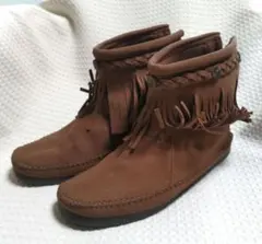 MINNETONKA×earth フリンジブーツ ブラウン 22cm