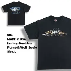 00s USA製 ハーレーダヴィッドソン フレイム ウルフ イーグル Tシャツ