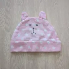 ベビー用ピンク星柄クマ耳帽子