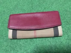 BURBERRY(バーバリー)ノバチェック レザー長財布 ボルドー イタリア製