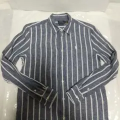 美品◆ラルフローレン★リネン長袖シャツ(L)ネービー系