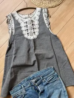 サマンサモスモス　SM2 レース　ノースリーブ　グレー　綿麻素材他