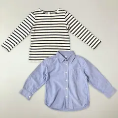 無印 ダンガリーシャツ 110cm ボーダー 白×ネイビー 120cm セット